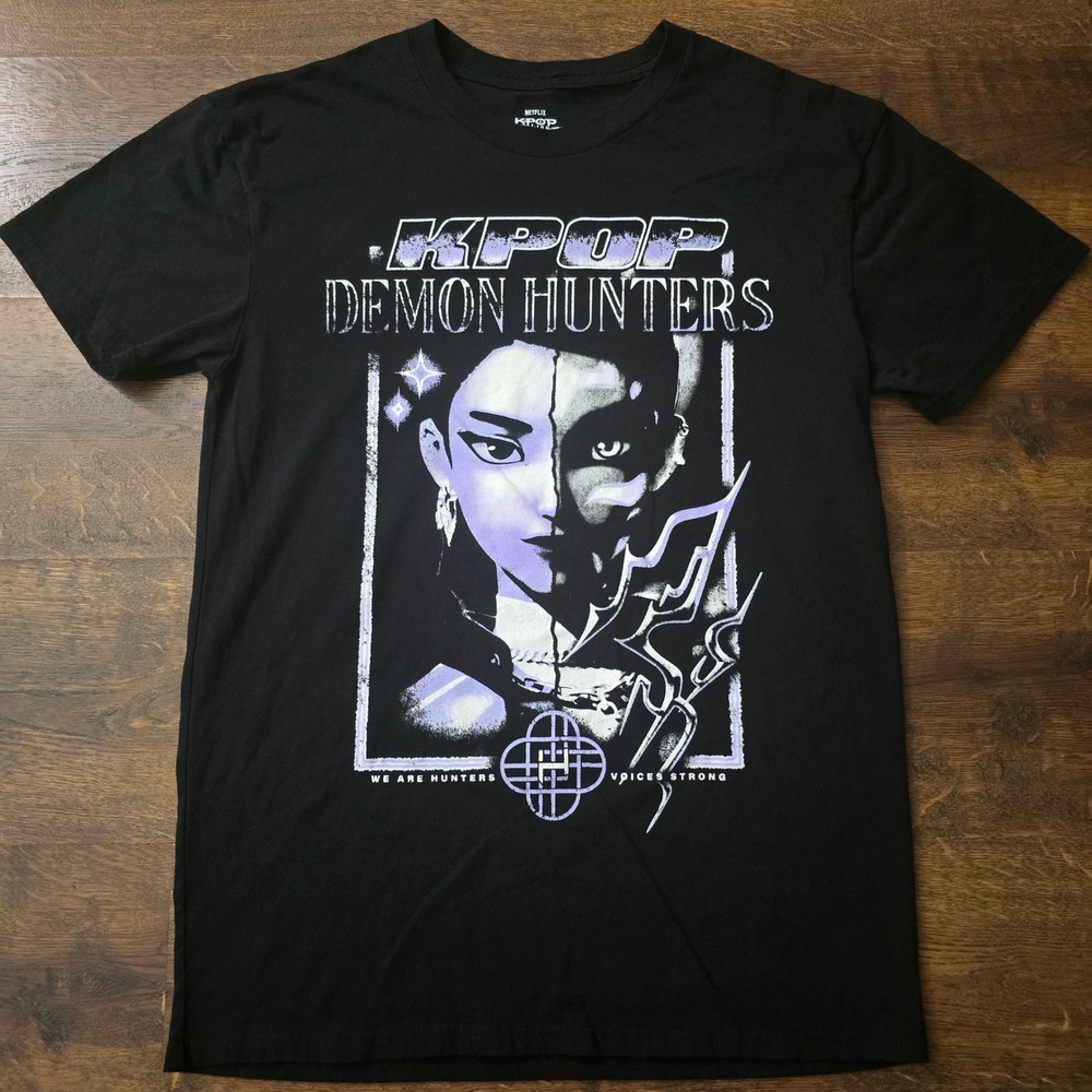 Netflix K-Pop Demon Hunters Graphic T-Shirt Mens Medium Black Mad Engine Anime